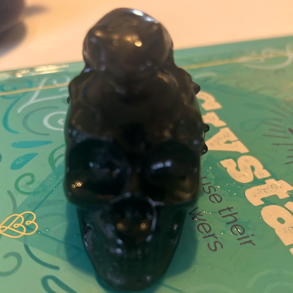 Black Obsidian Skull w/ frog Protection Crystal.